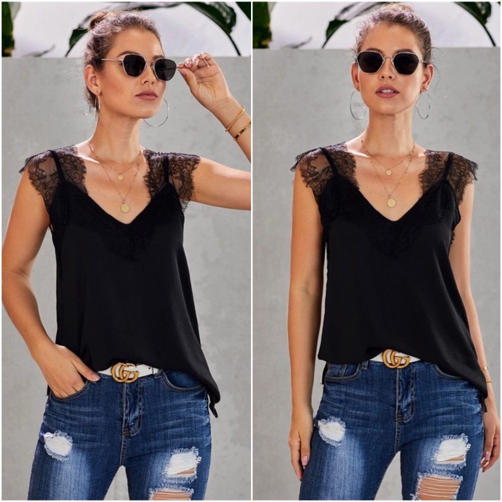 BellanBlue Black Lace Trim Blouse - Picture 2 of 3